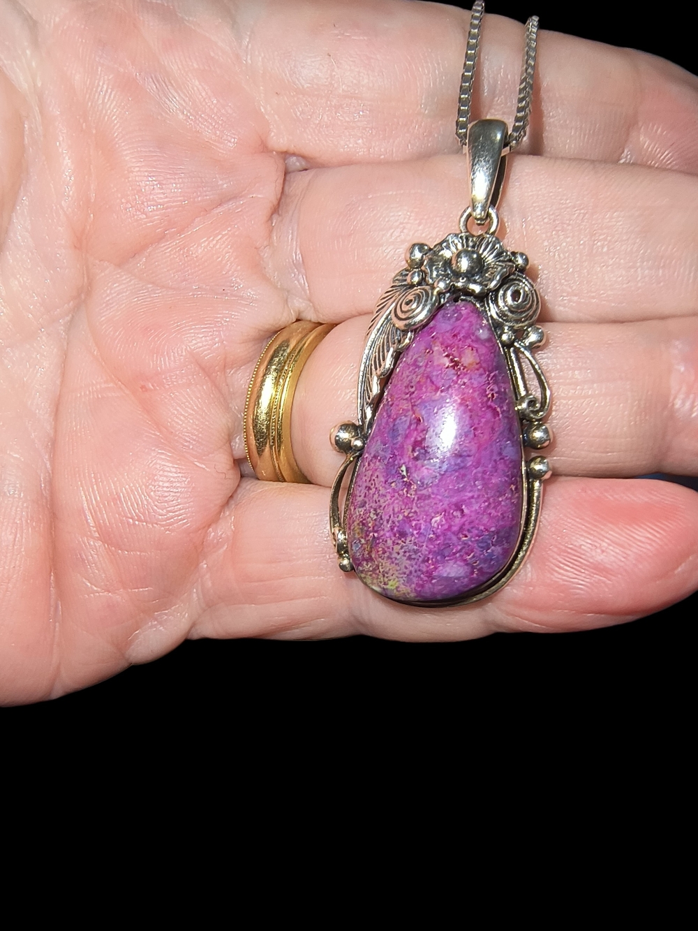 Sterling Silver Purple Teardrop Pendant Necklace With Italy Sterling Chain - Picture 5 of 11